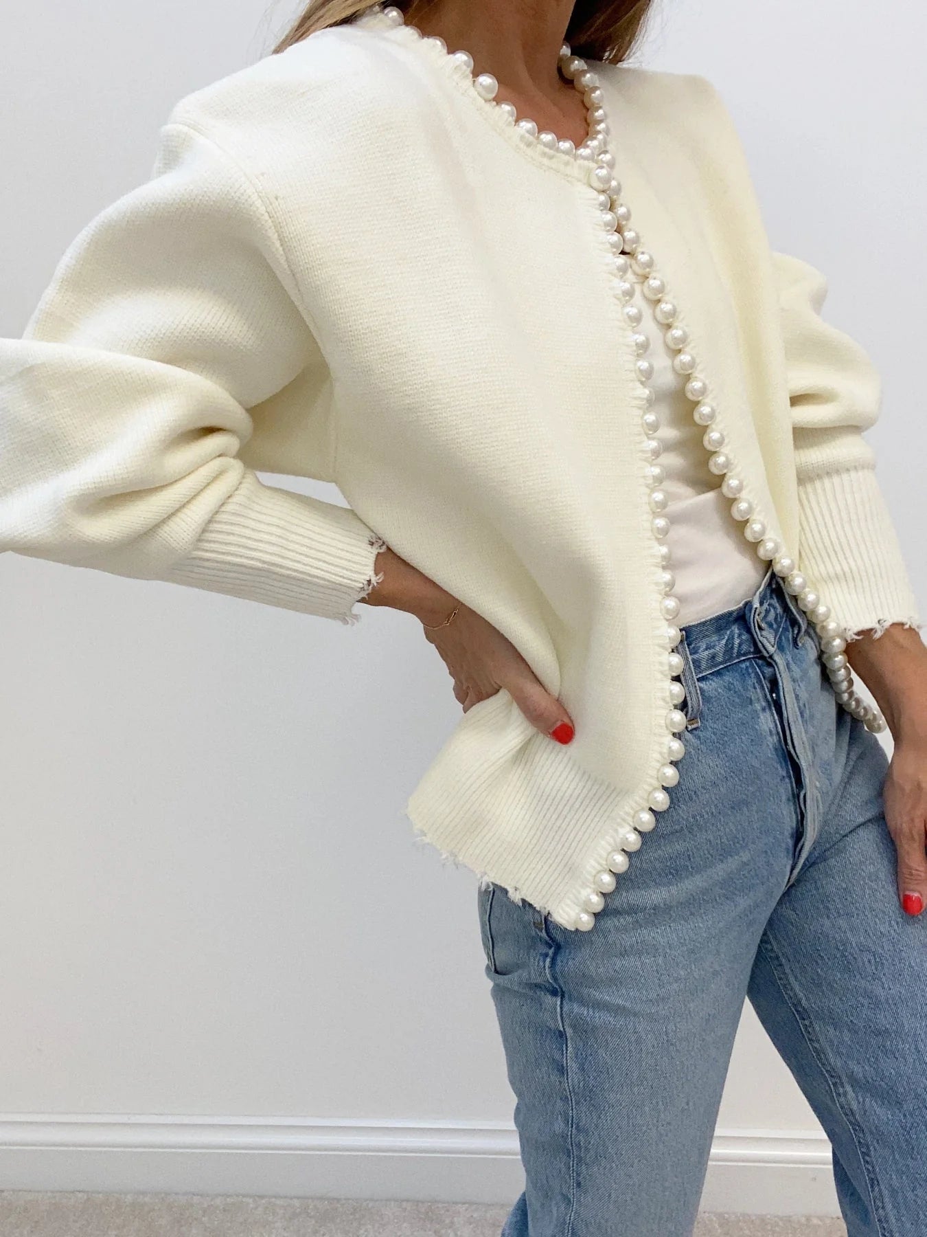 Pearl-Trim Cardigan