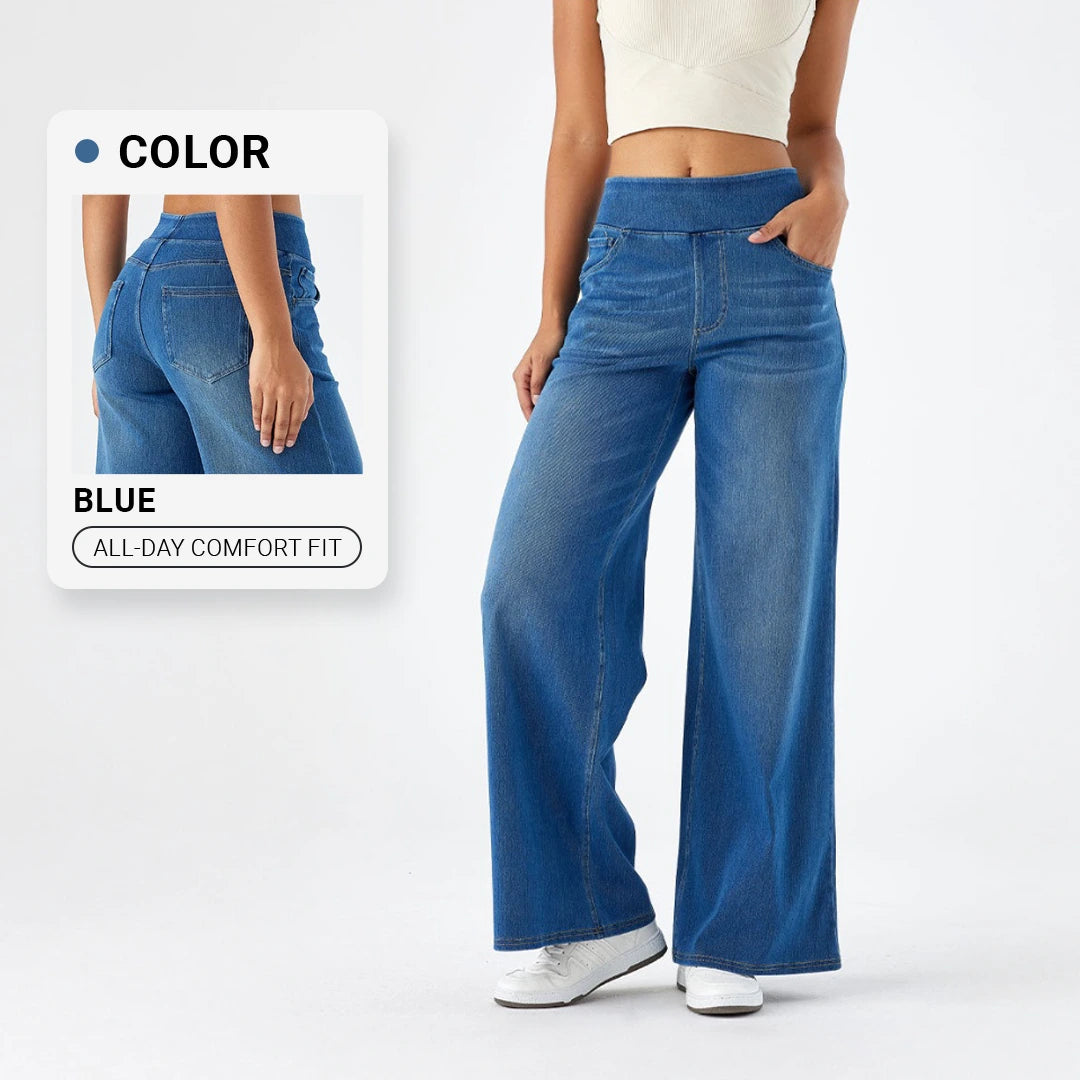 High Waist Stretch Wide-Leg Jeans
