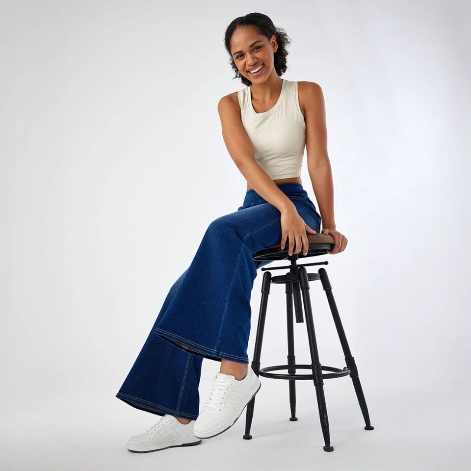 High Waist Stretch Wide-Leg Jeans