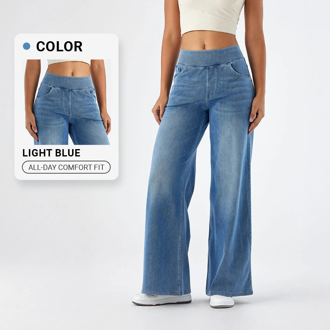 High Waist Stretch Wide-Leg Jeans