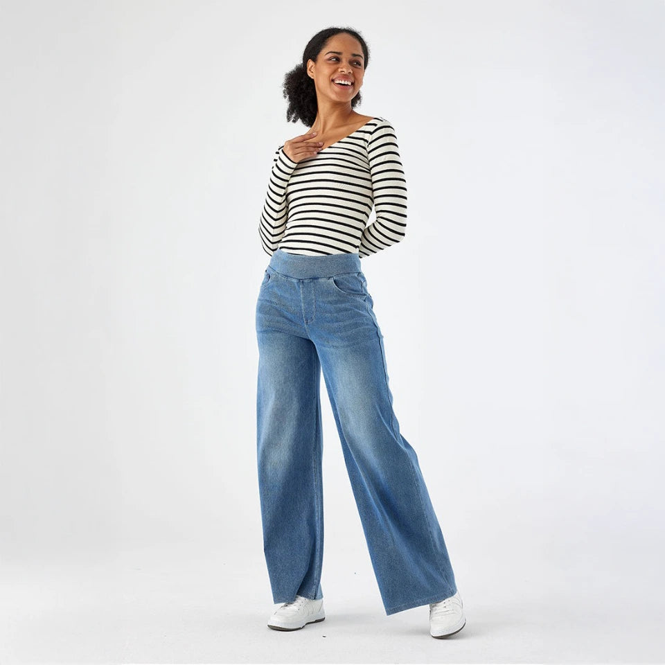 High Waist Stretch Wide-Leg Jeans