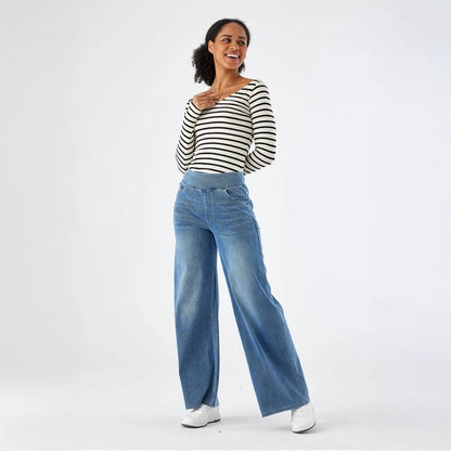 High Waist Stretch Wide-Leg Jeans