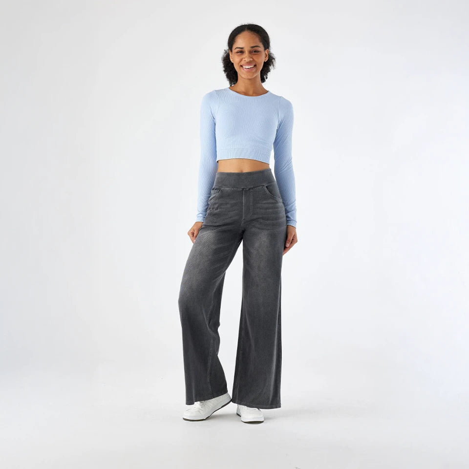 High Waist Stretch Wide-Leg Jeans
