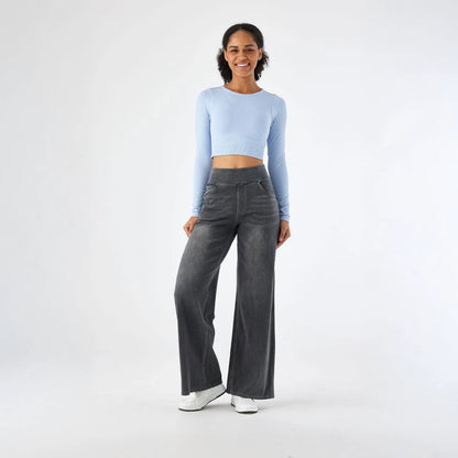 High Waist Stretch Wide-Leg Jeans