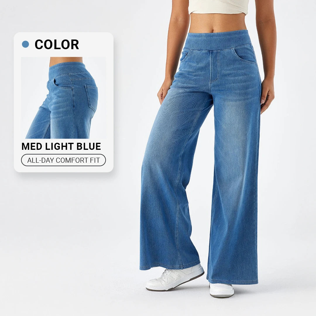High Waist Stretch Wide-Leg Jeans