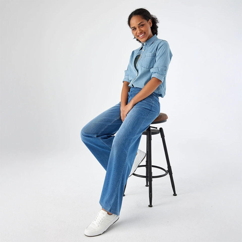 High Waist Stretch Wide-Leg Jeans