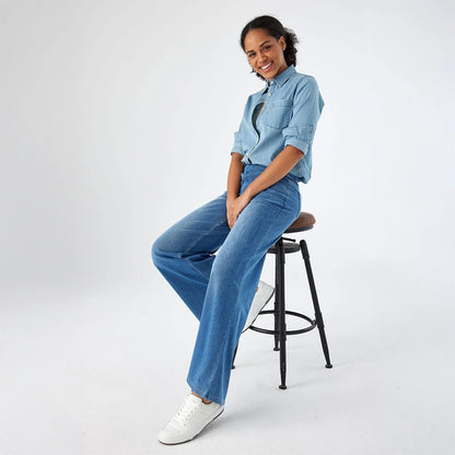 High Waist Stretch Wide-Leg Jeans