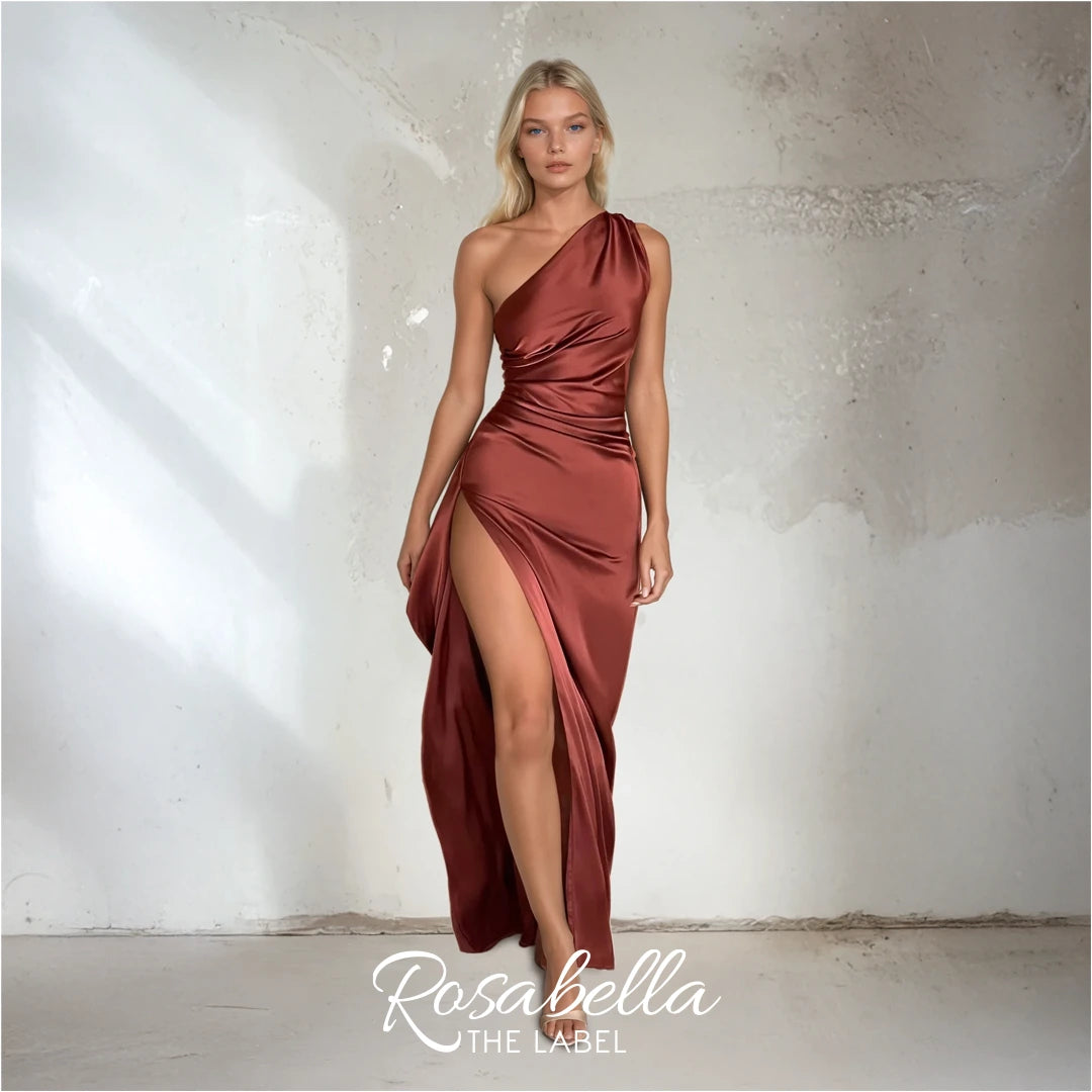 One-Shoulder Satin Maxi Dress