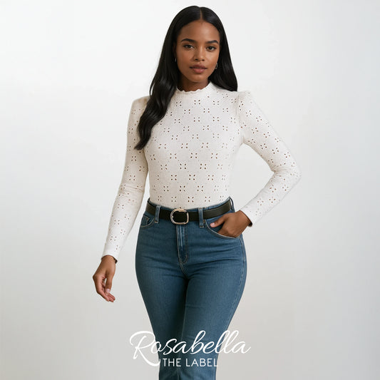 Elegant Lace Cut-Out Long-Sleeve Top