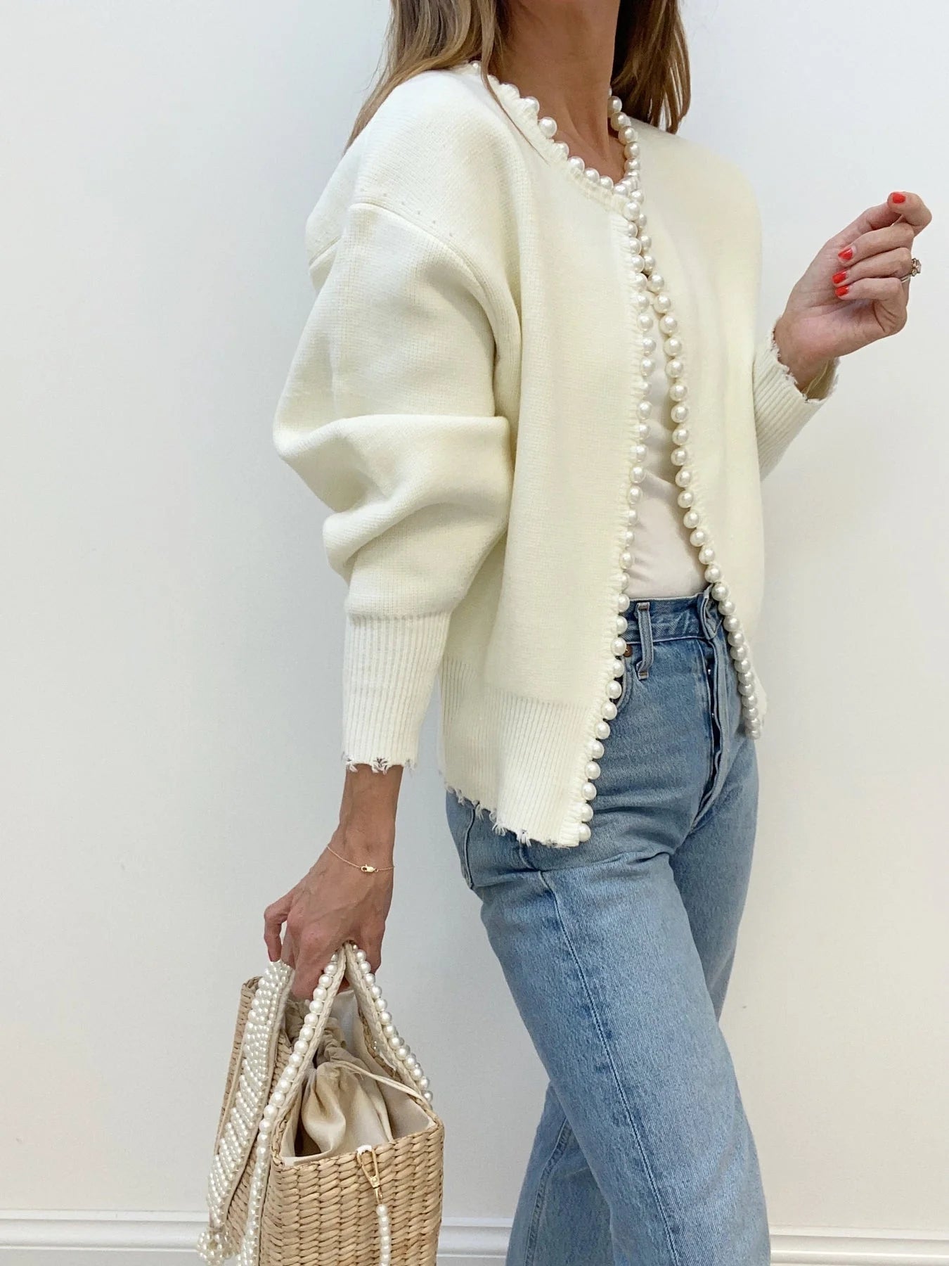 Pearl-Trim Cardigan