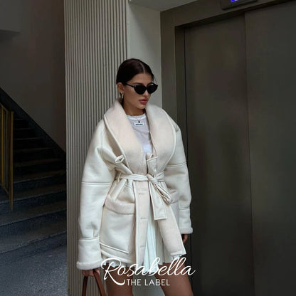 Oversized Leather Shearling Coat